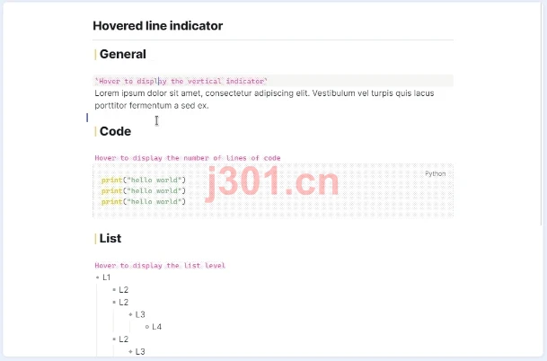 Hover line indicator