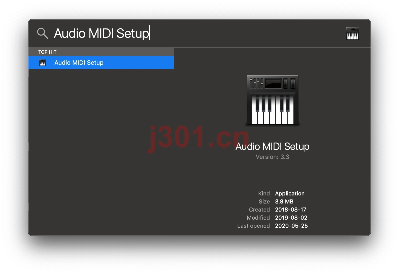 从 Spotlight 打开音频 MIDI 设置